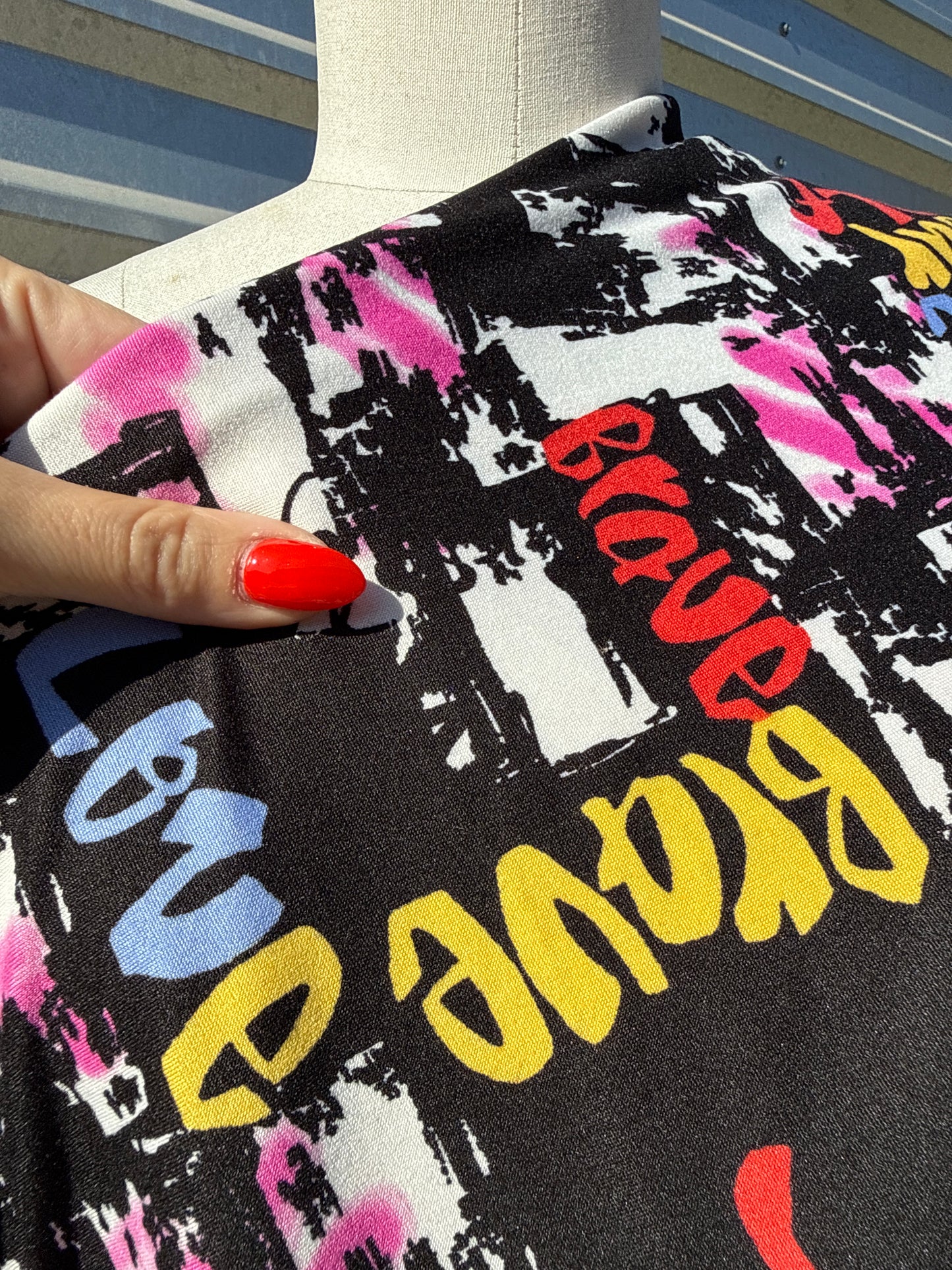 Black White Color Graphic Letter Print Polyester Spandex Jersey "Loud Self Love"