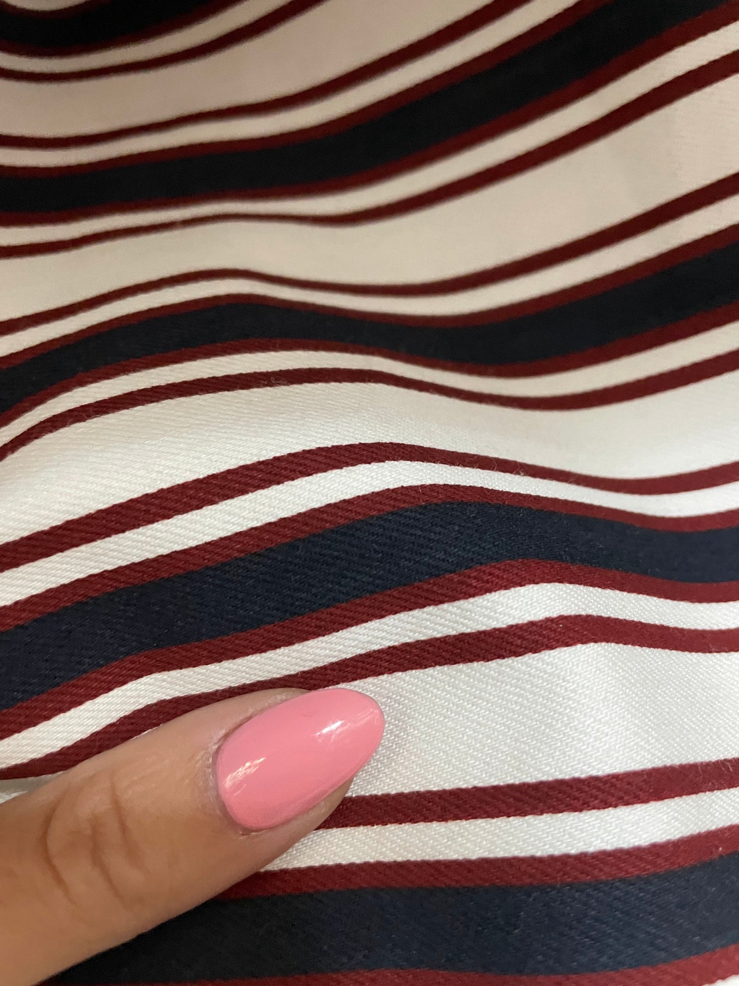 Red Blue White Printed Stripe Cotton Spandex Denim Twill "Boardwalk Talk"