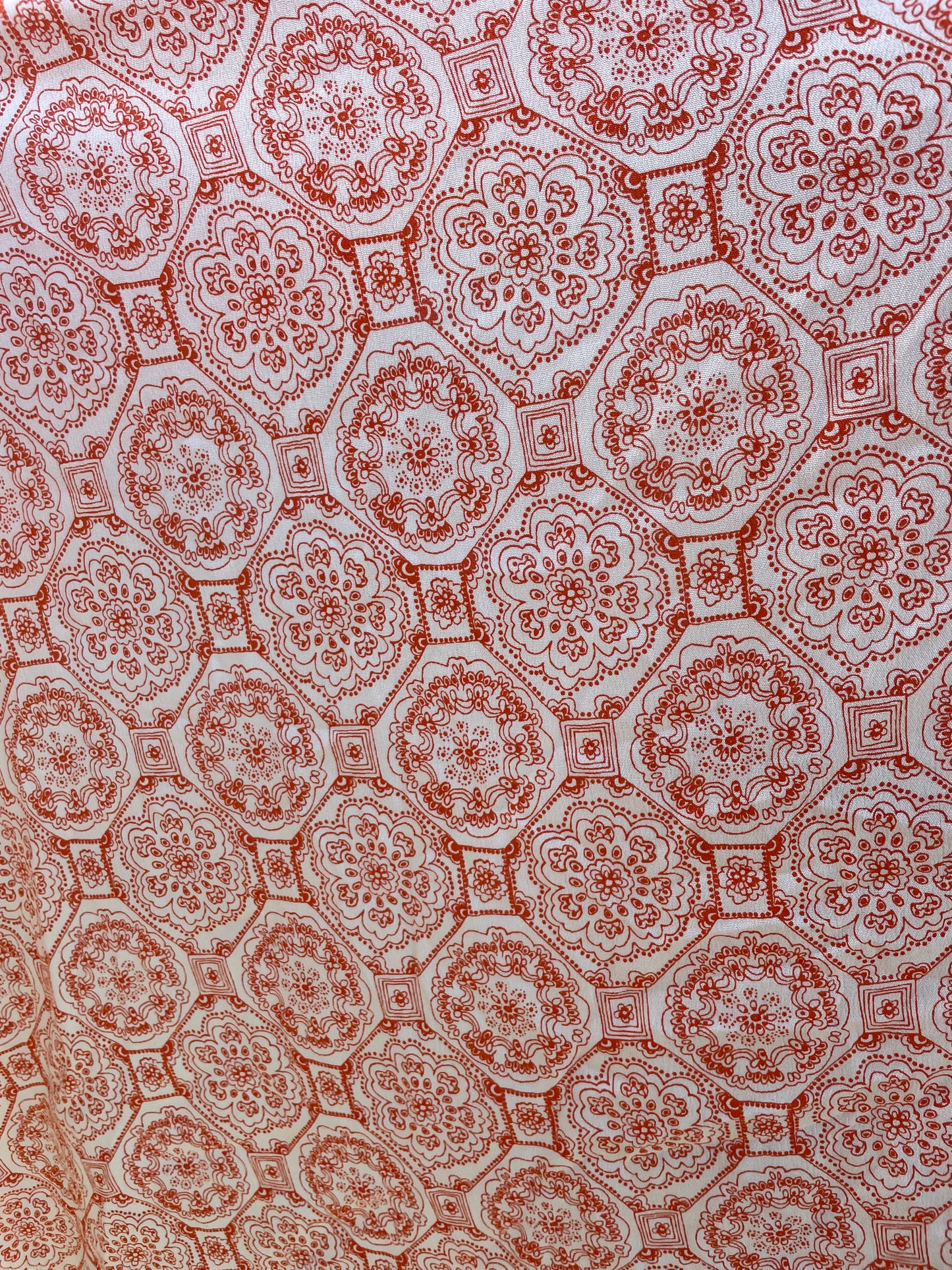 Orange White Paisley Boho Print Soft Rayon Crepe "Sedona Summer"