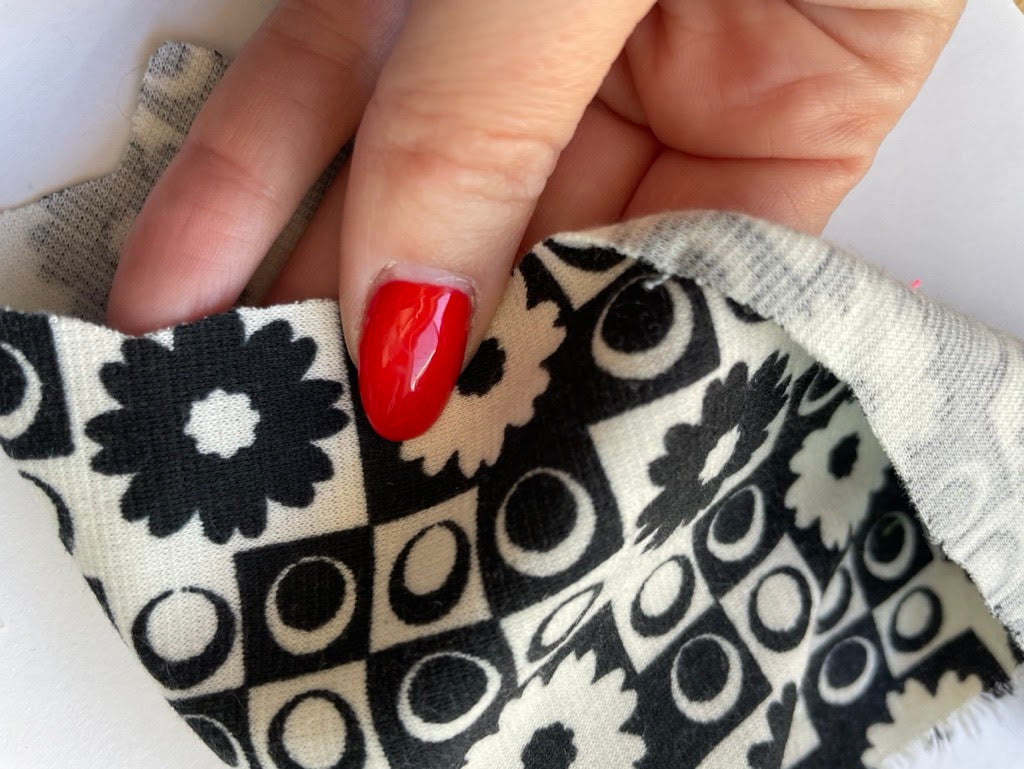 Black White Floral Geometric Polyester Spandex Ponte Knit "OP ART Daisy"
