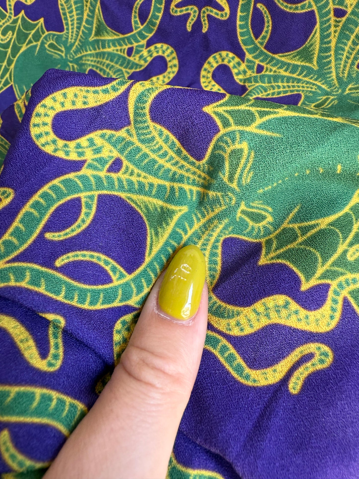 Green Purple Gold Octopus Sea Monster Polyester Crepe “Sea Monster “