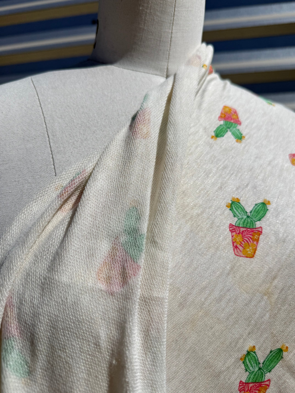Green Beige Cactus Plant Print Rayon Spandex French Terry Yoga Jersey Fabric "Prickly But Pretty"