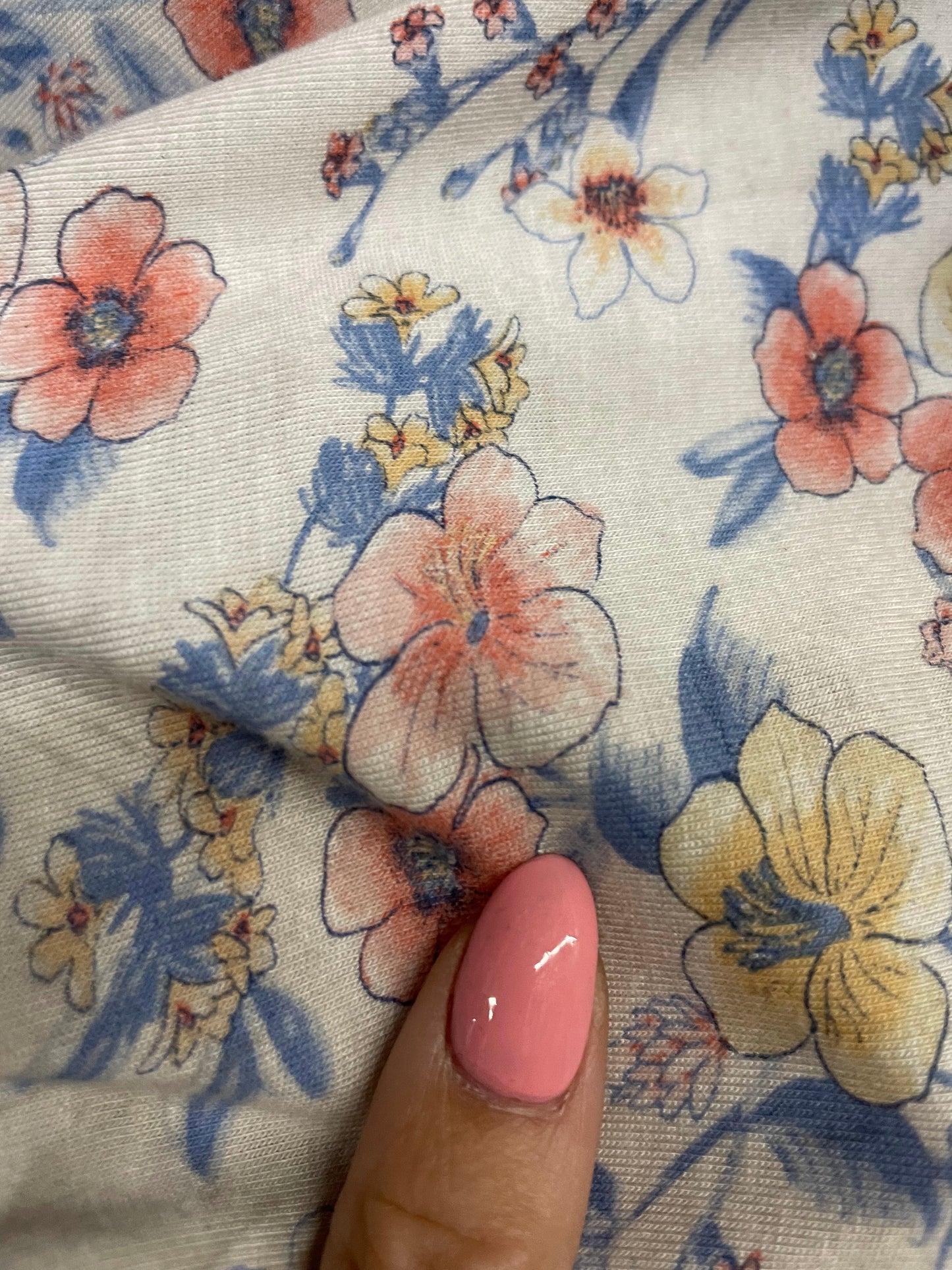 Blue Pink Yellow White Floral Rayon Spandex Jersey "Canterbury Bells"