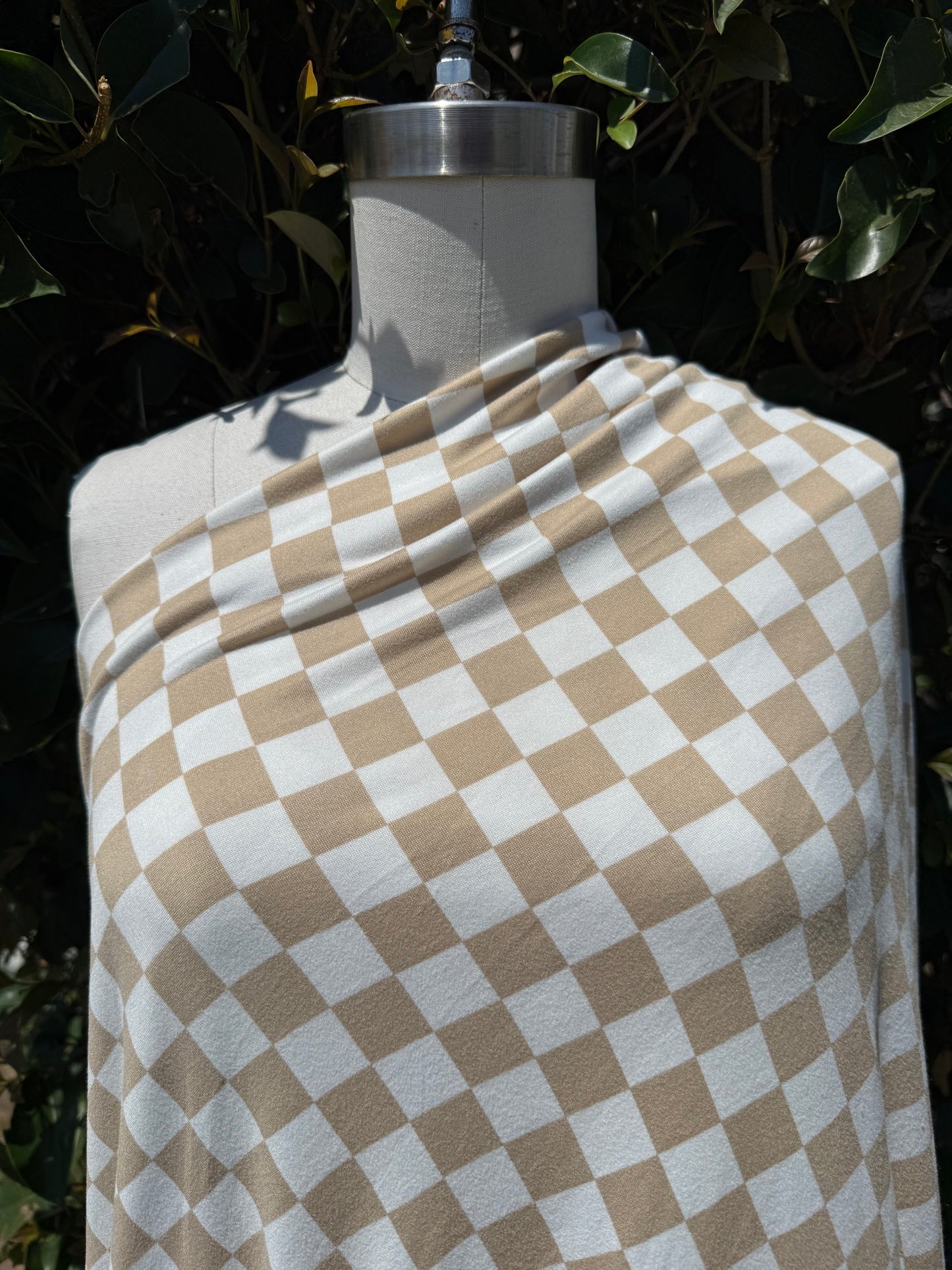 White Beige Checker Plaid Polyester Spandex "Casual Checkers"