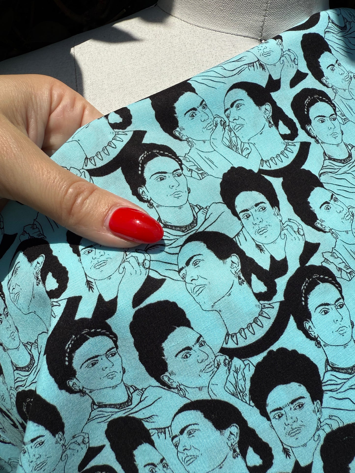 Blue Black Frida Kahlo Portrait Cotton Poplin “Frida and the Blues”