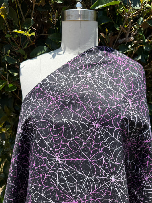 Purple Black Spider Web Cotton Quilt Poplin Halloween Print "Charolette Webbin' "