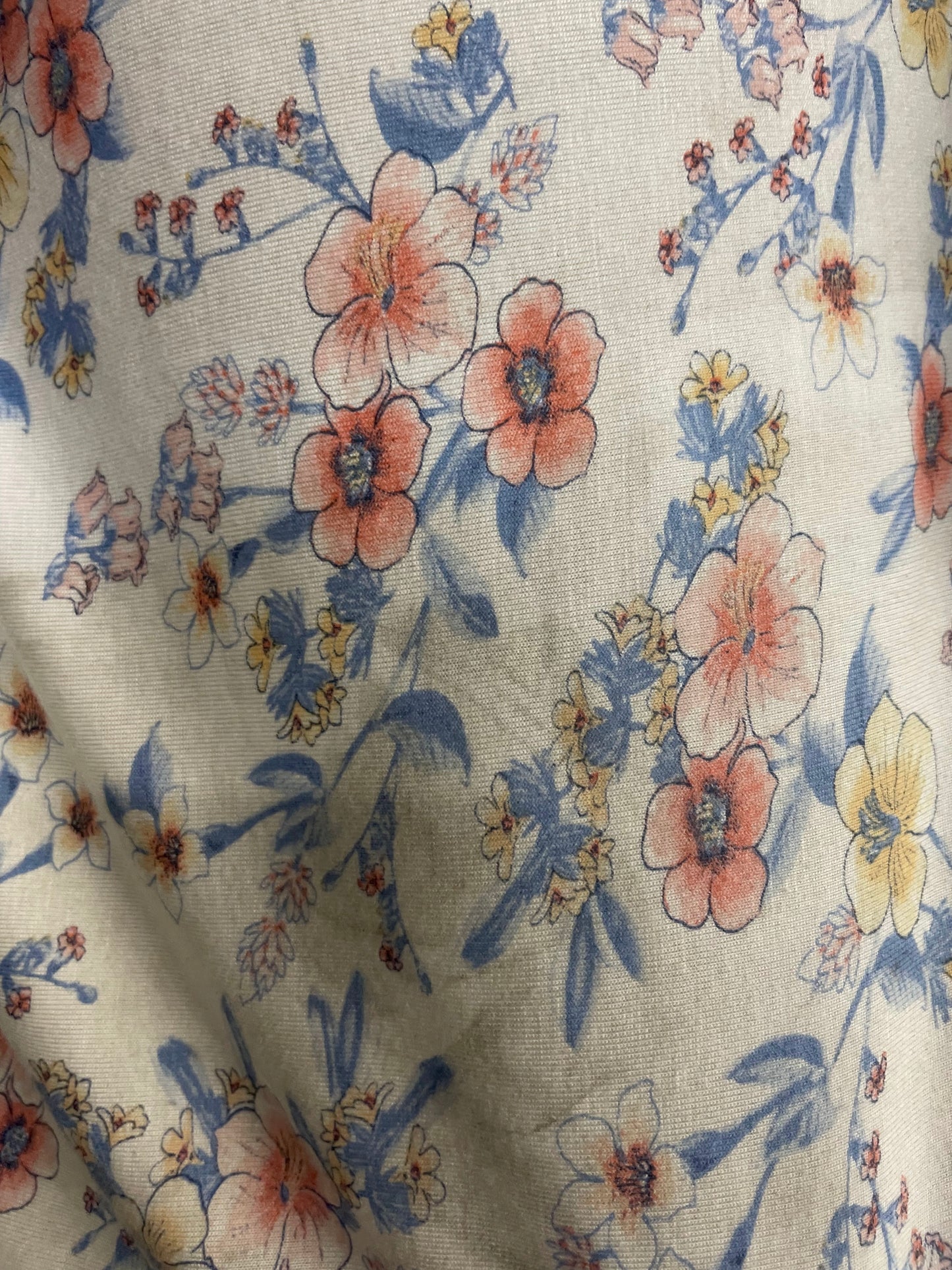 Blue Pink Yellow White Floral Rayon Spandex Jersey "Canterbury Bells"