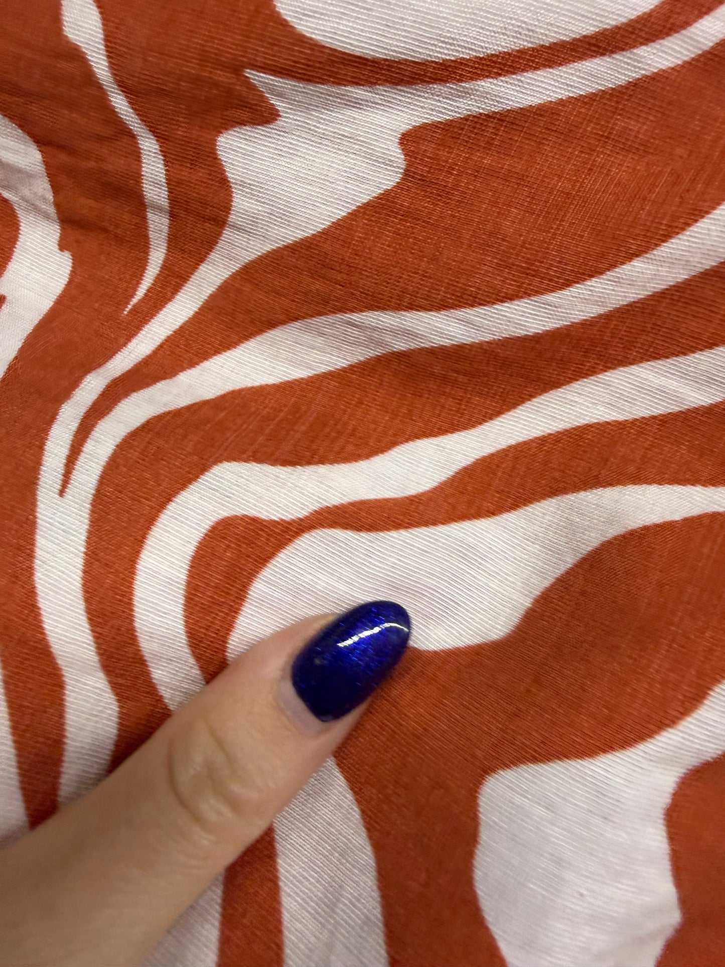 Orange White Zebra Animal Print Rayon Faille Woven "Sun Tanned Zebra"