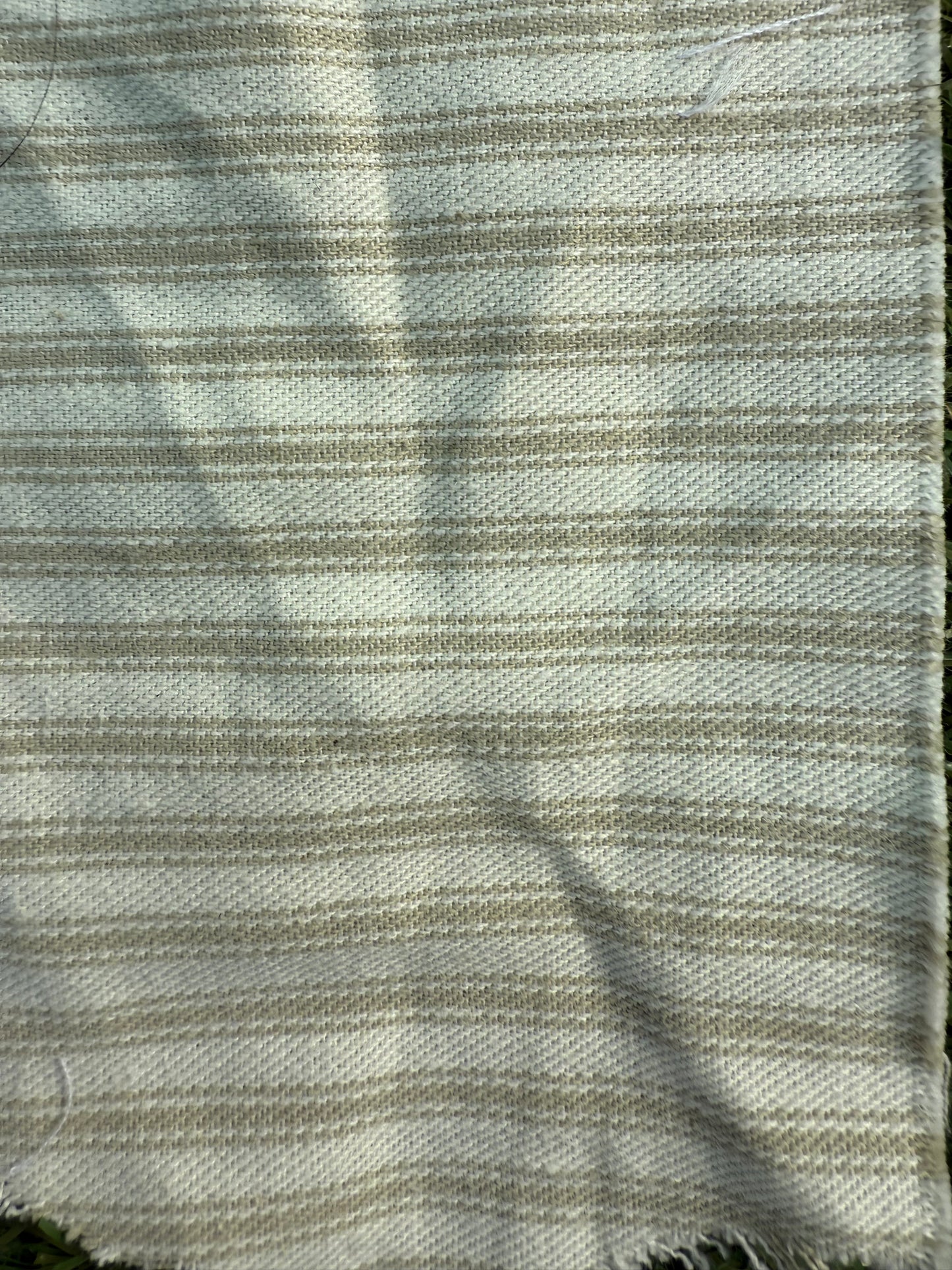 Beige White Ticking Stripe Weight Cotton Twill Denim "Driftwood"