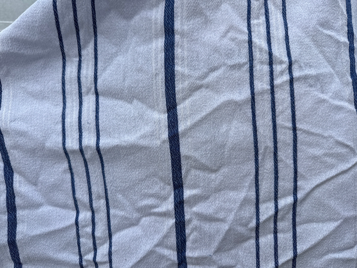 White Blue Thin Stripe Cotton Gauze "Sea Tea"