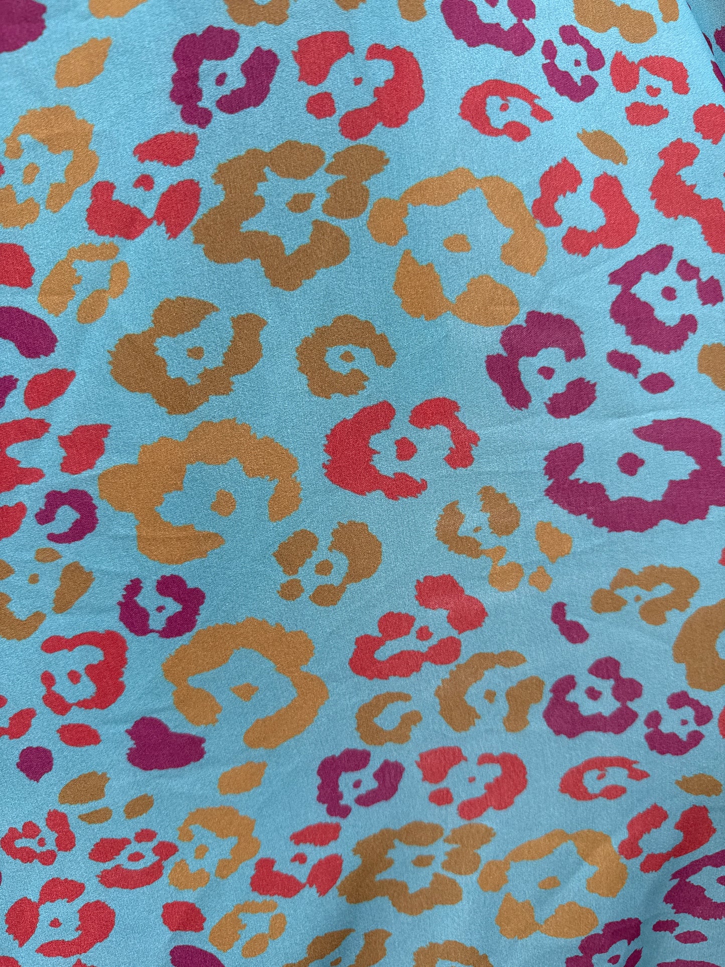 Blue Orange Yellow Leopard Print Polyester Crepe "Meow Blues"