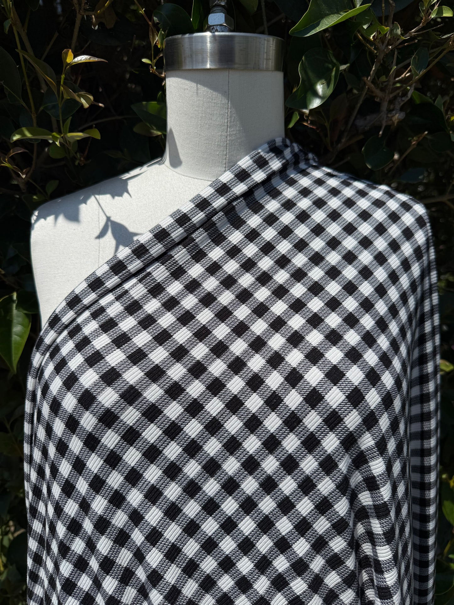 Black White Gingham Plaid 2x1 Rib Polyester Spandex Rib "Moody Picnic”
