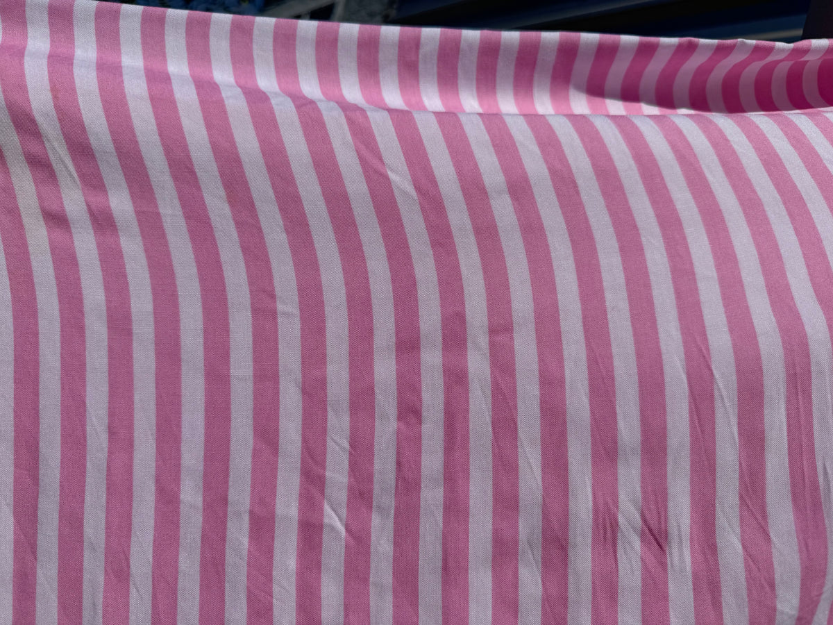 Pink White Stripe Rayon Challis Woven “Candy Stripe”