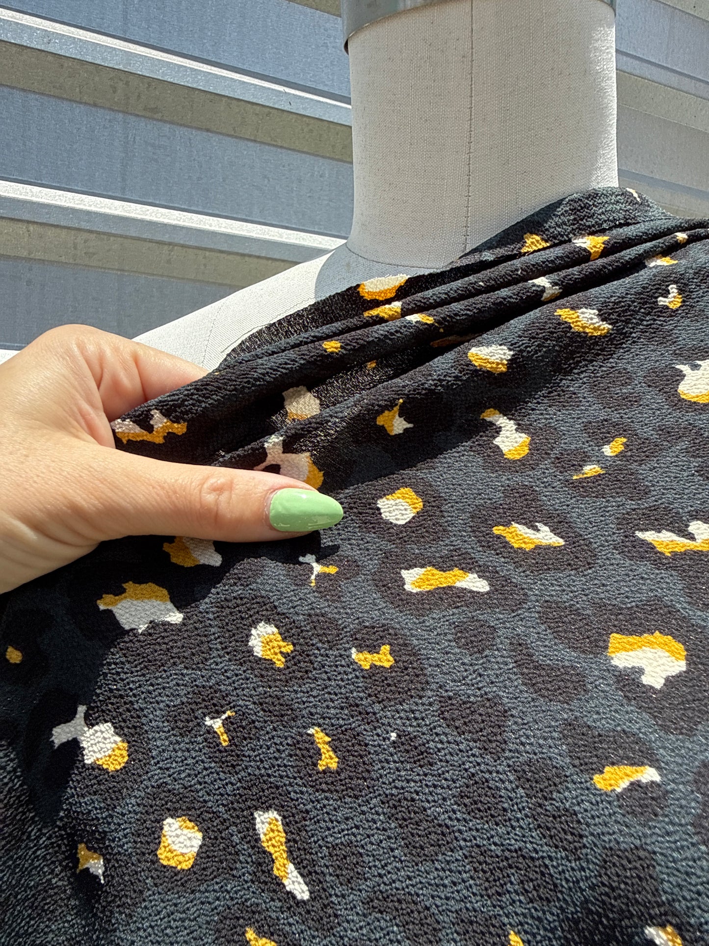 Blue Teal Black White Yellow Leopard Print Polyester Crepe "Night Prowl"