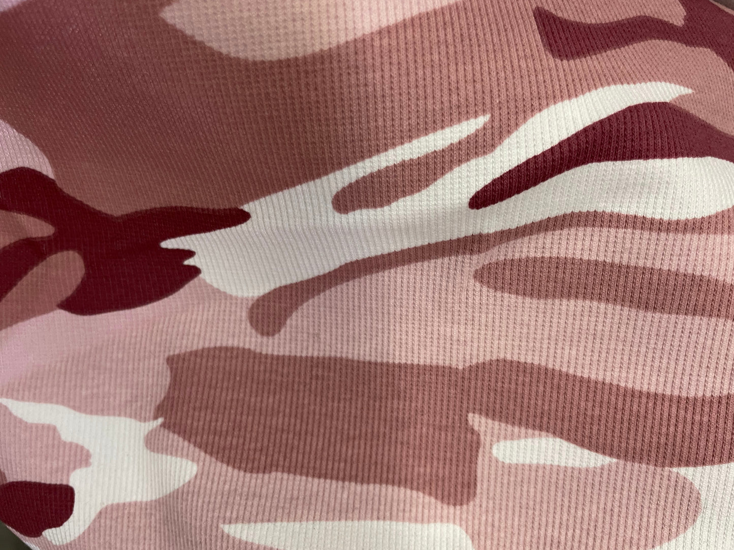 Pink Mauve White Camo Print Cotton Rib "Combat Cupid"