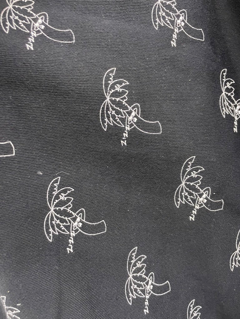Black White Palm Tree Line Art Vintage Print Cotton Fleece Knit " Lounge Palm"