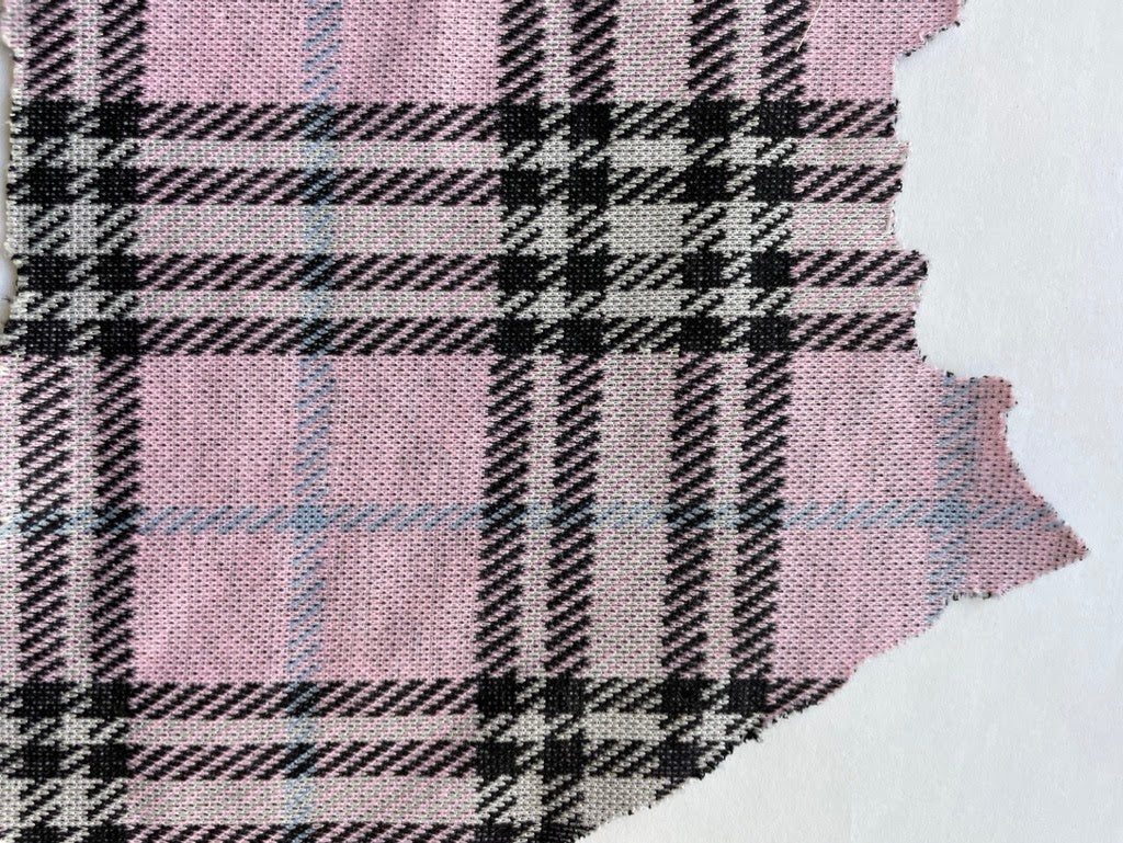 Black Pink Blue Plaid Polyester Spandex Ponte Knit "Pastel Punk"