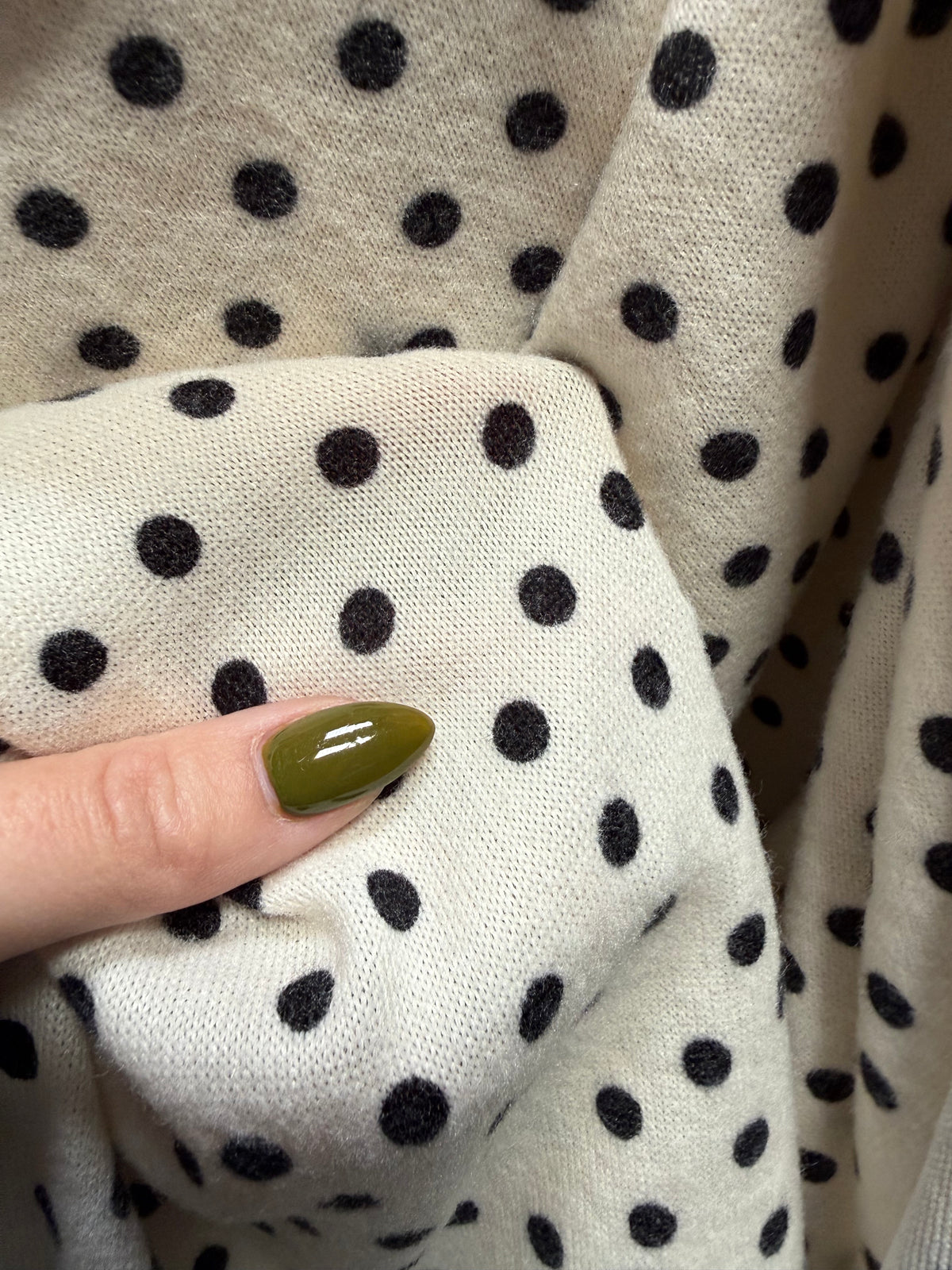 White Black Polka Dot Hacci Sweater Knit “Lucy Cloud”