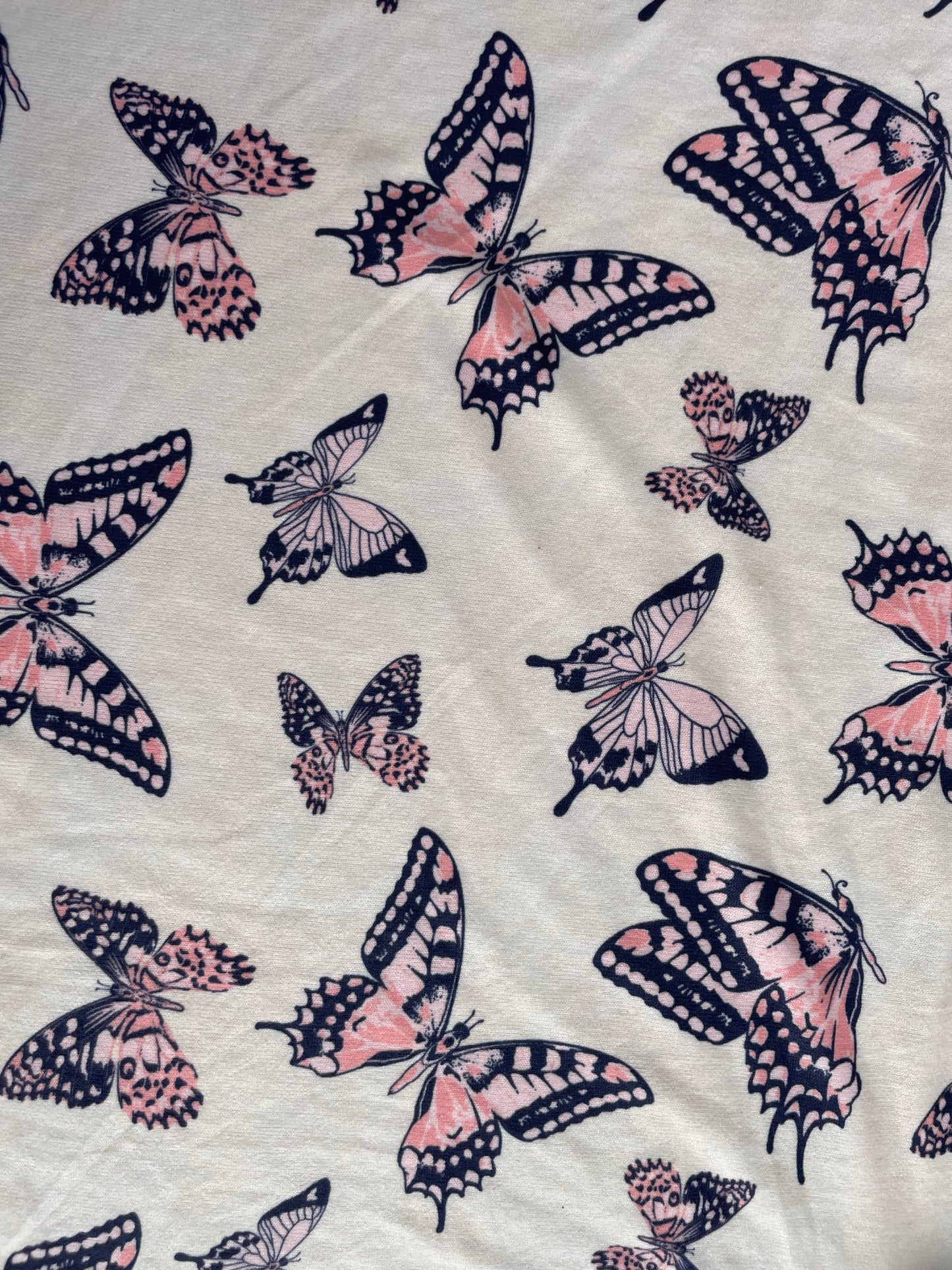 White Pink Butterfly Hacci Sweater Knit "Bubblegum Butterfly"