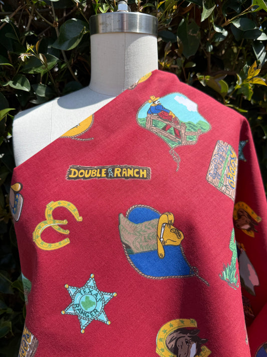 Vintage Red Cowboy Rodeo Cotton Poplin "Lucky Red"