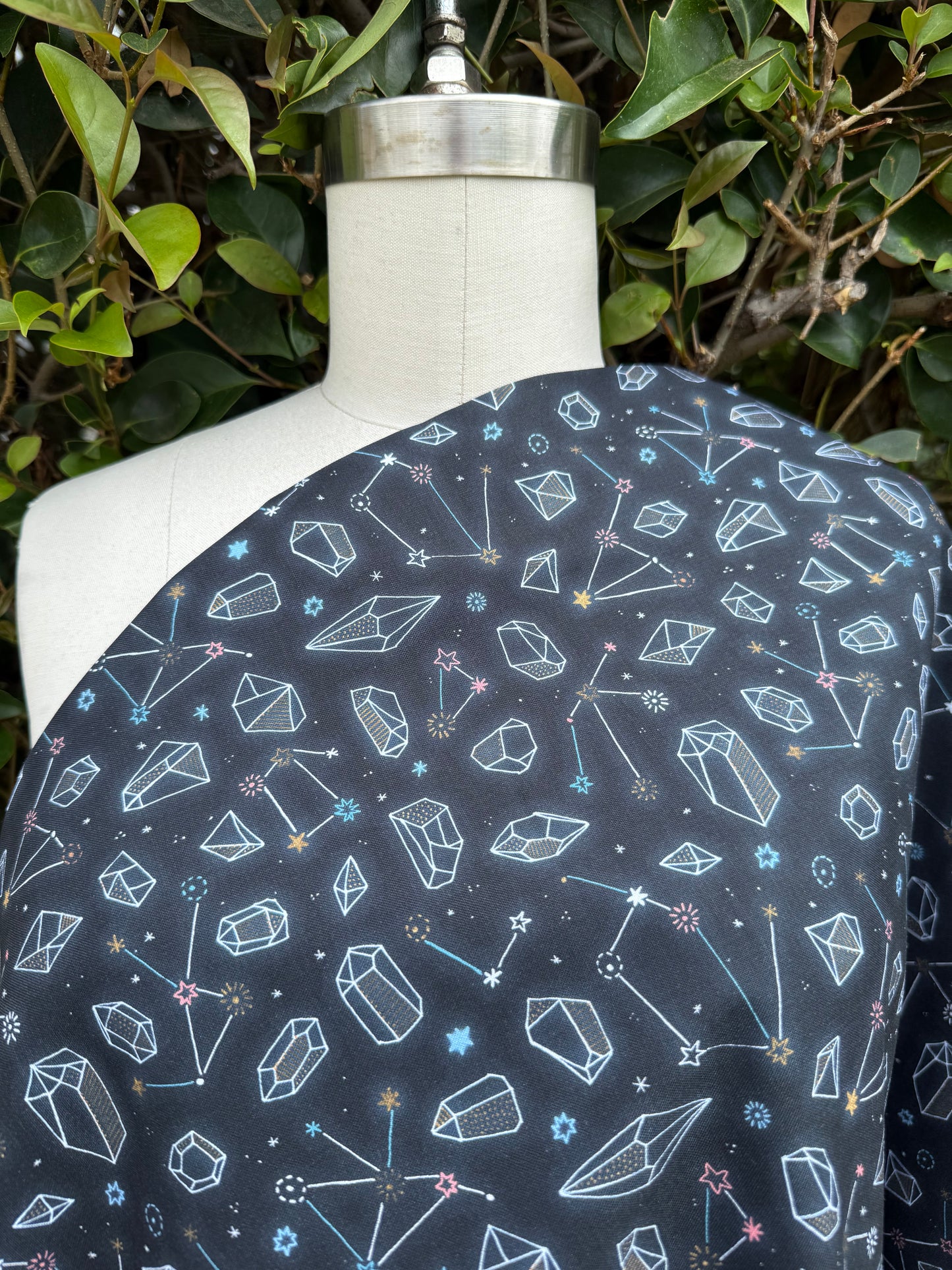 Black Crystal Star Constellation Print Cotton Poplin Woven "Have a Crystal"