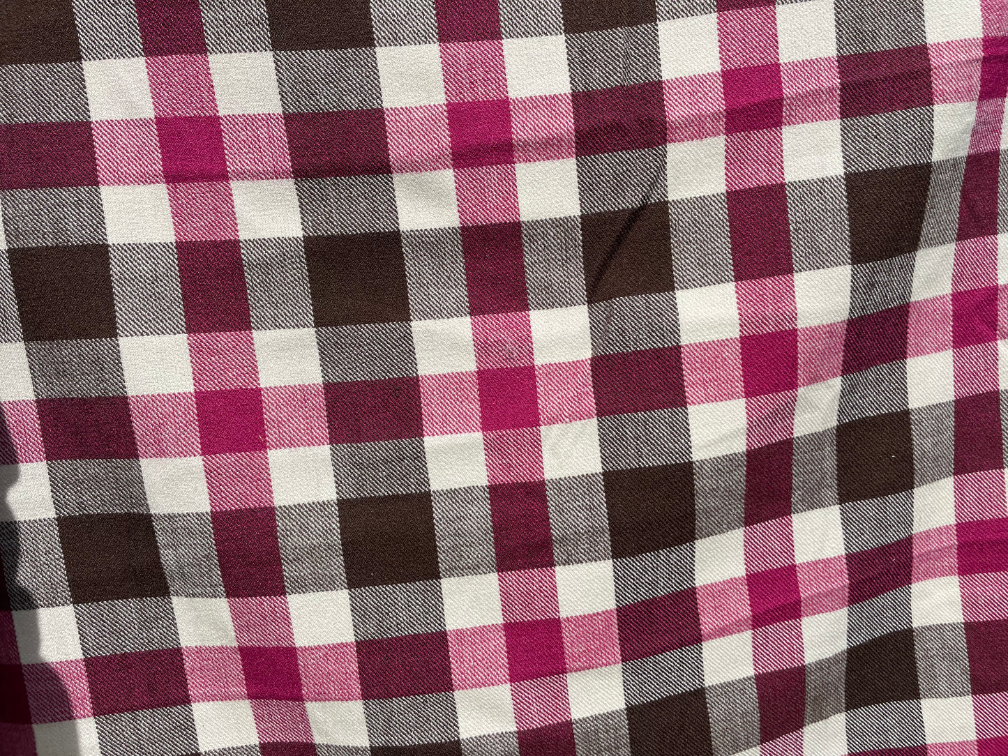 Raspberry Cream Brown Plaid Wool Polyester Flannel "Rudy Raspberry"