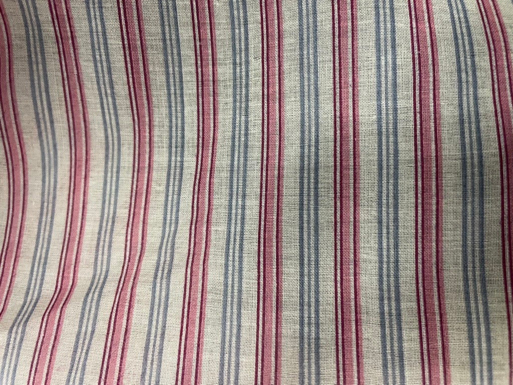 Pink Blue White Thin Stripe Lightweight Sheer Vintage Cotton Voile "Ballet Rodeo"