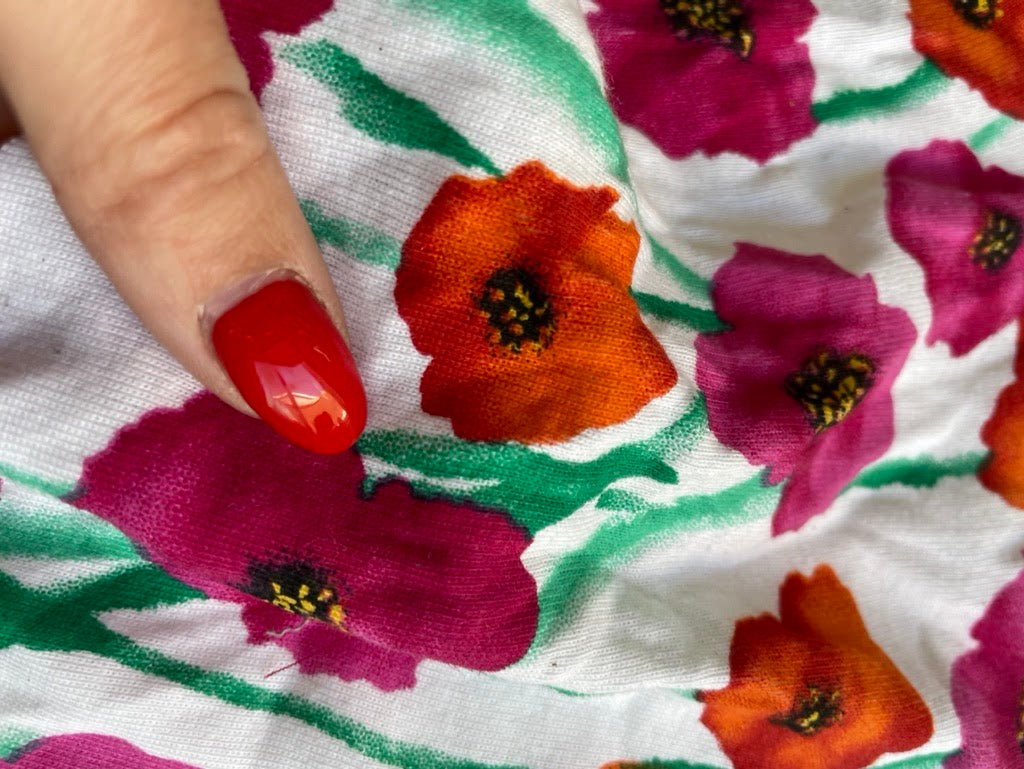 Red Purple Green Yellow Black Poppy Watercolor Floral Cotton Baby Rib Knit Jersey "Painted Poppies"