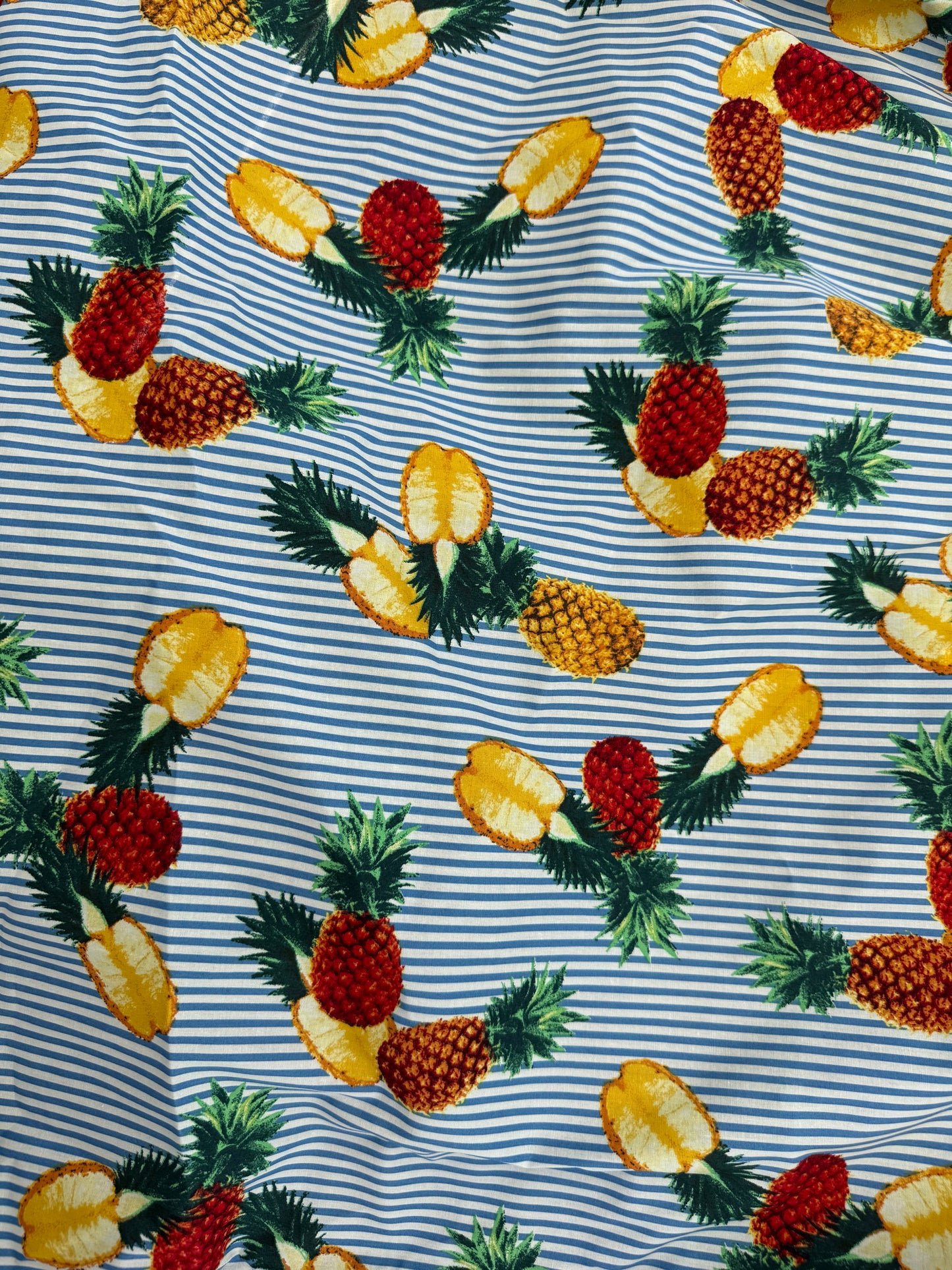 Blue White Yellow Red Pineapple Stripe Cotton Poplin “Pretty Pina”