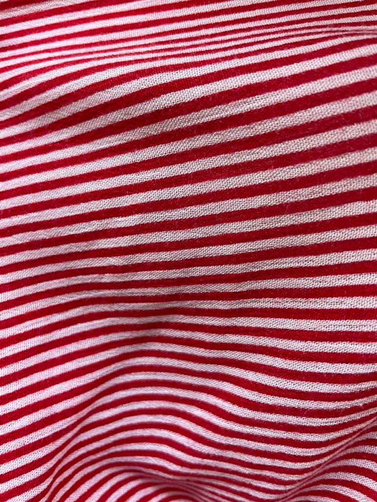 Red White Vertical Stripe Rayon Crepe Woven "Peppermint Stripe"