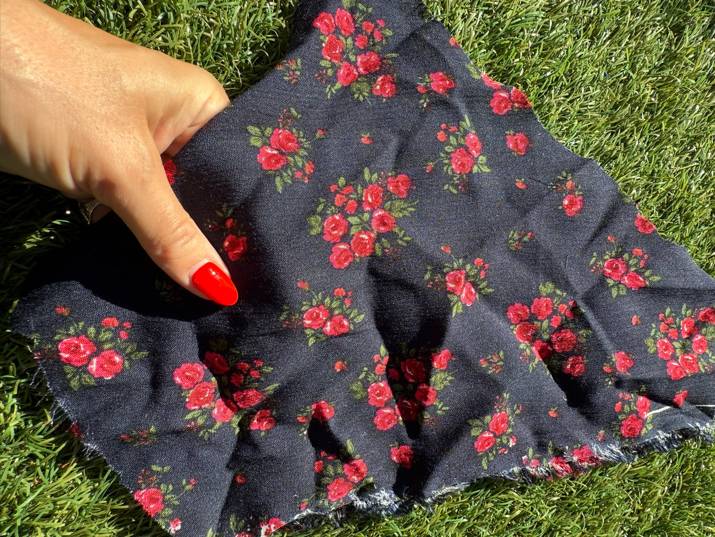 Navy Red Floral PrintSoft Rayon Crepe "Morning Glory"