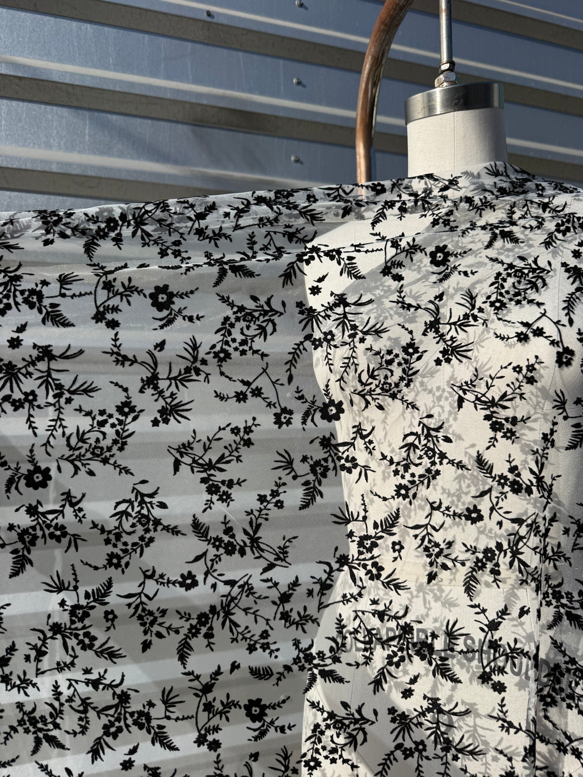 Grey Black Flocked Ditsy Floral Mesh Tulle Polyester "Sabrina in Moonlight”