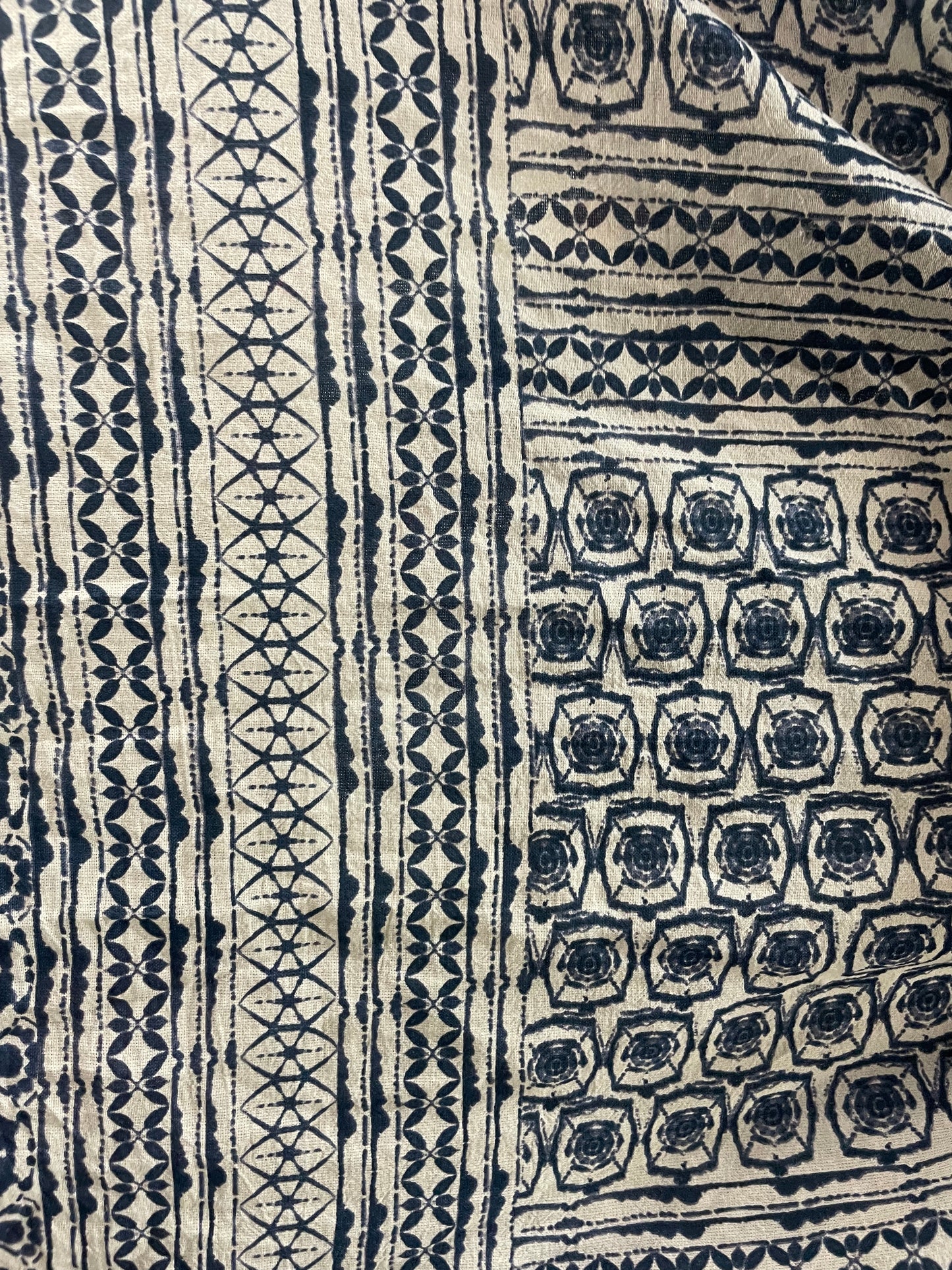 Blue White Vintage Block Print Inspired Cotton Gauze “Summer Seas”