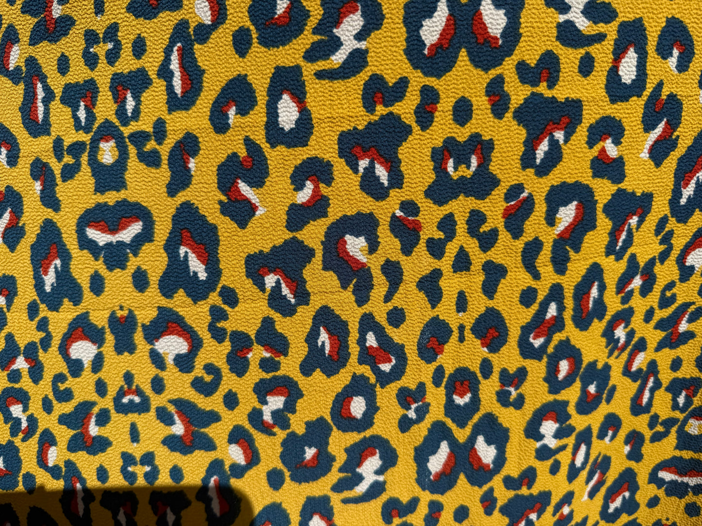 Yellow Navy Red Cream Leopard Print Polyester Crepe Woven "Wild Cat"