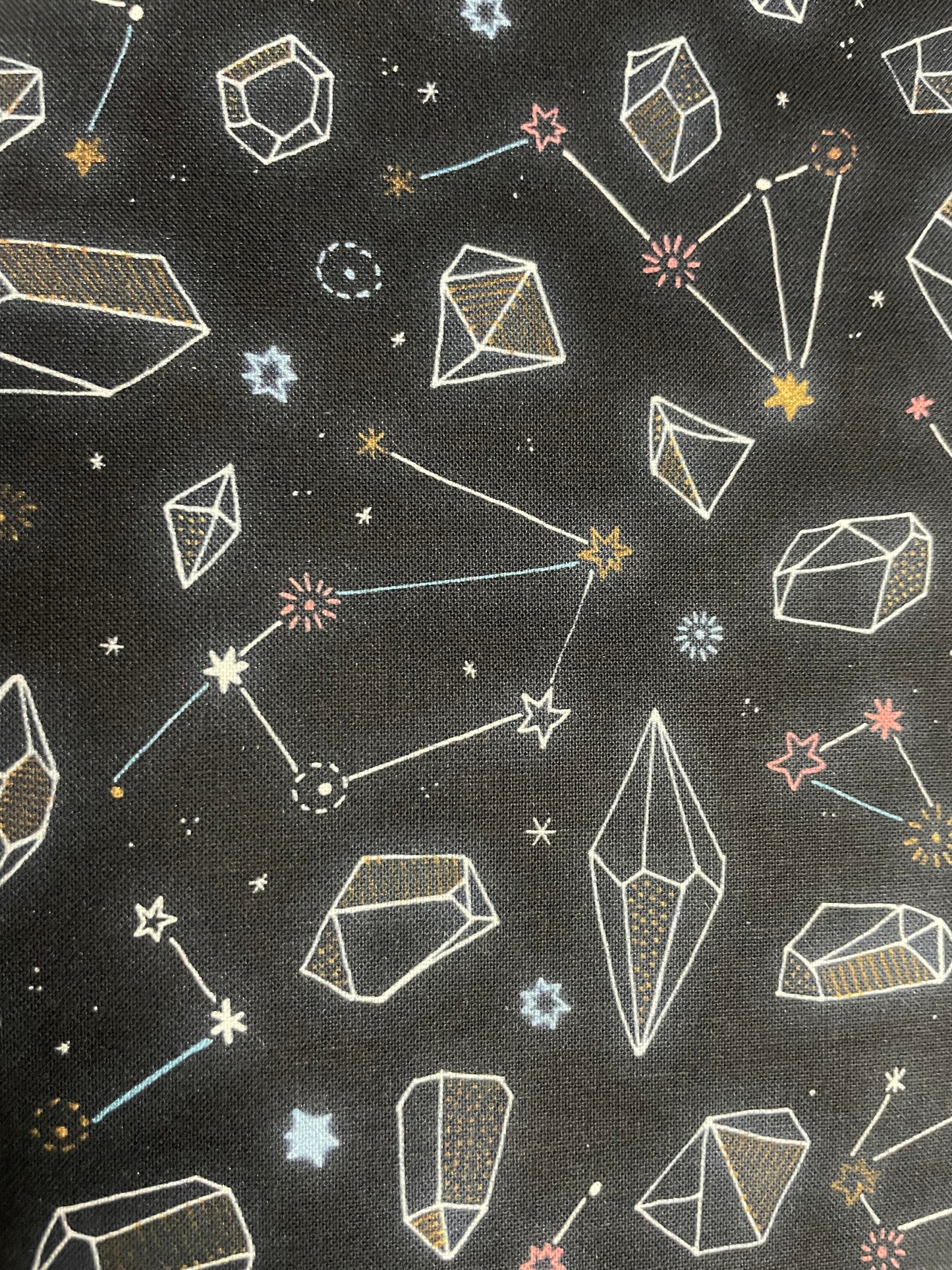 Black Crystal Star Constellation Print Cotton Poplin Woven "Have a Crystal"