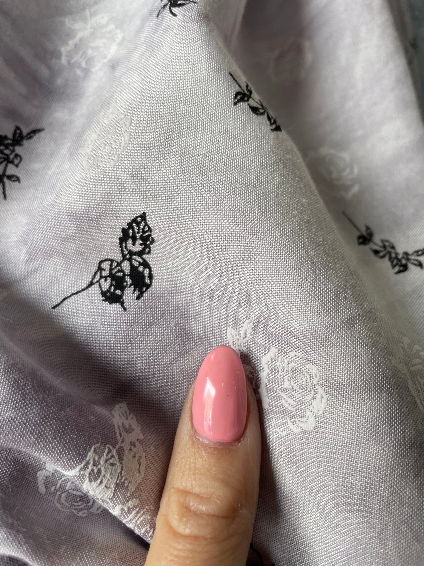 Grey White Black Floral Tie-dye Rayon Challis Woven "Nightbloom Spell"