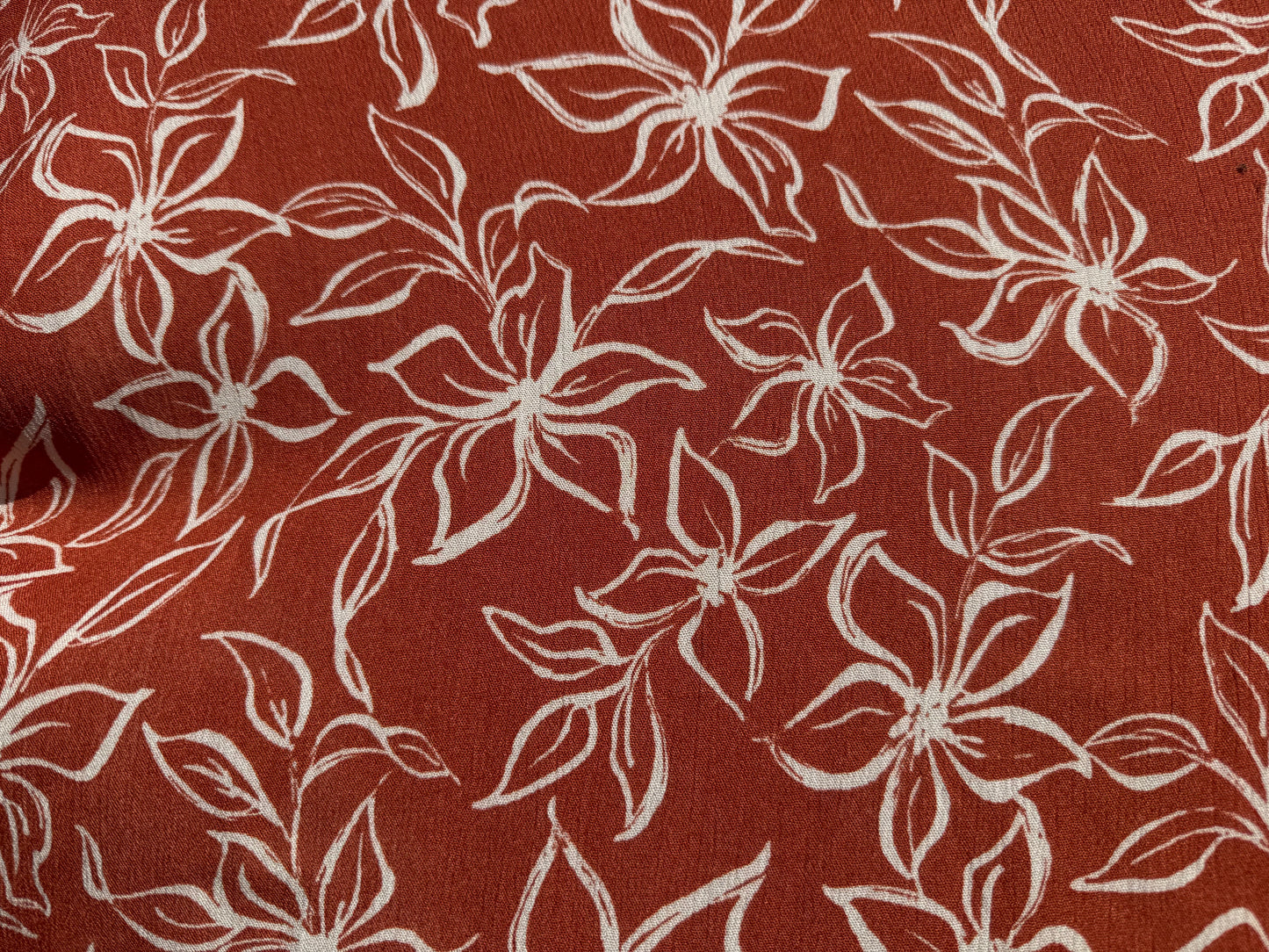 Rust Cream Island Floral Print Rayon Crepe Woven "Catalina Summer"