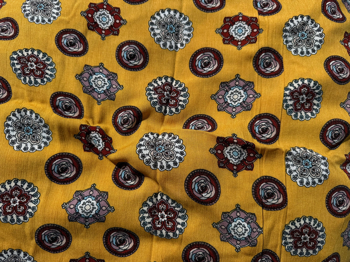 Gold Yellow White Boho Print Rayon Crepe Woven "Joshua Tree Summer"