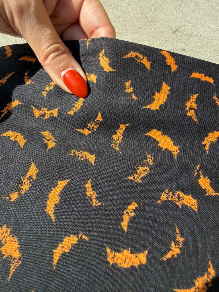Black Orange Bat Halloween Print Quilt Cotton "Freakin' Bats"