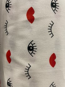 White Black Red Eye Lip Print Cotton Spandex Sateen Woven "Bedroom Eyes"