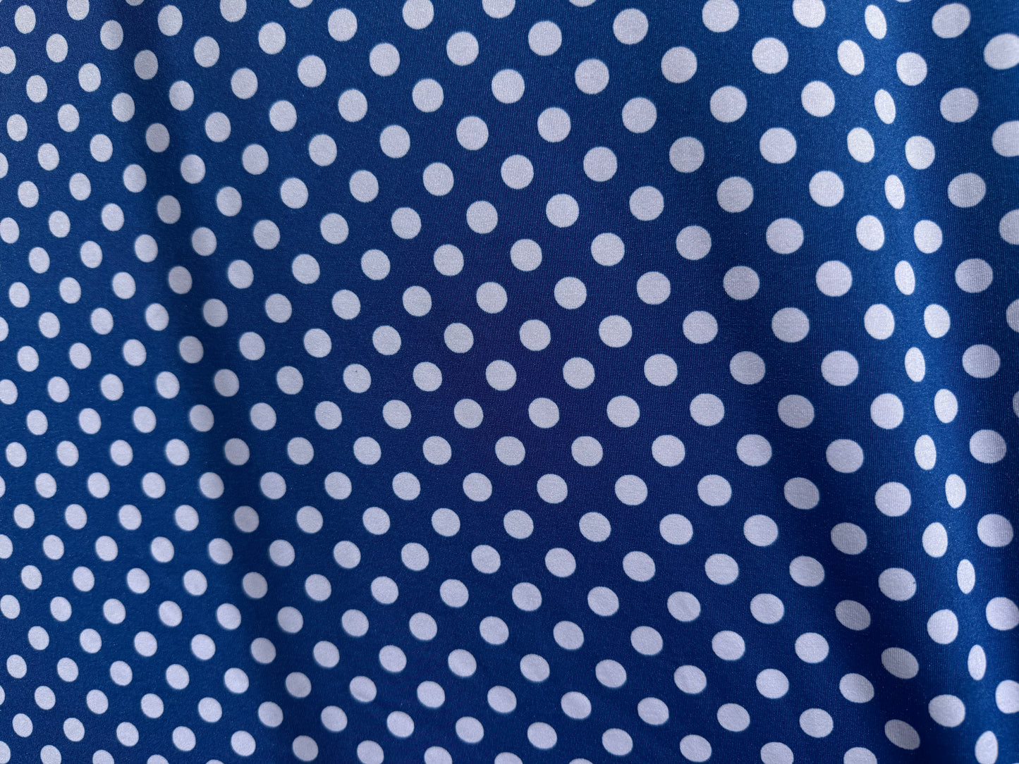 Navy Blue White Polkadot Nylon Spandex Swim Knit “ Betty’s Cannonball “