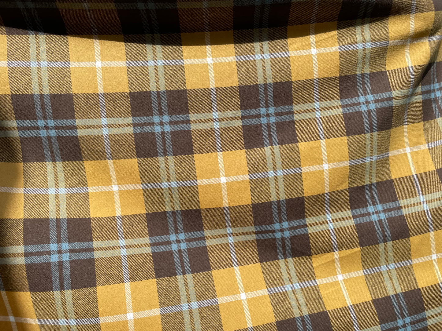 Mustard Yellow Blue Brown Cotton Plaid Flannel "Eddie V's Fave"
