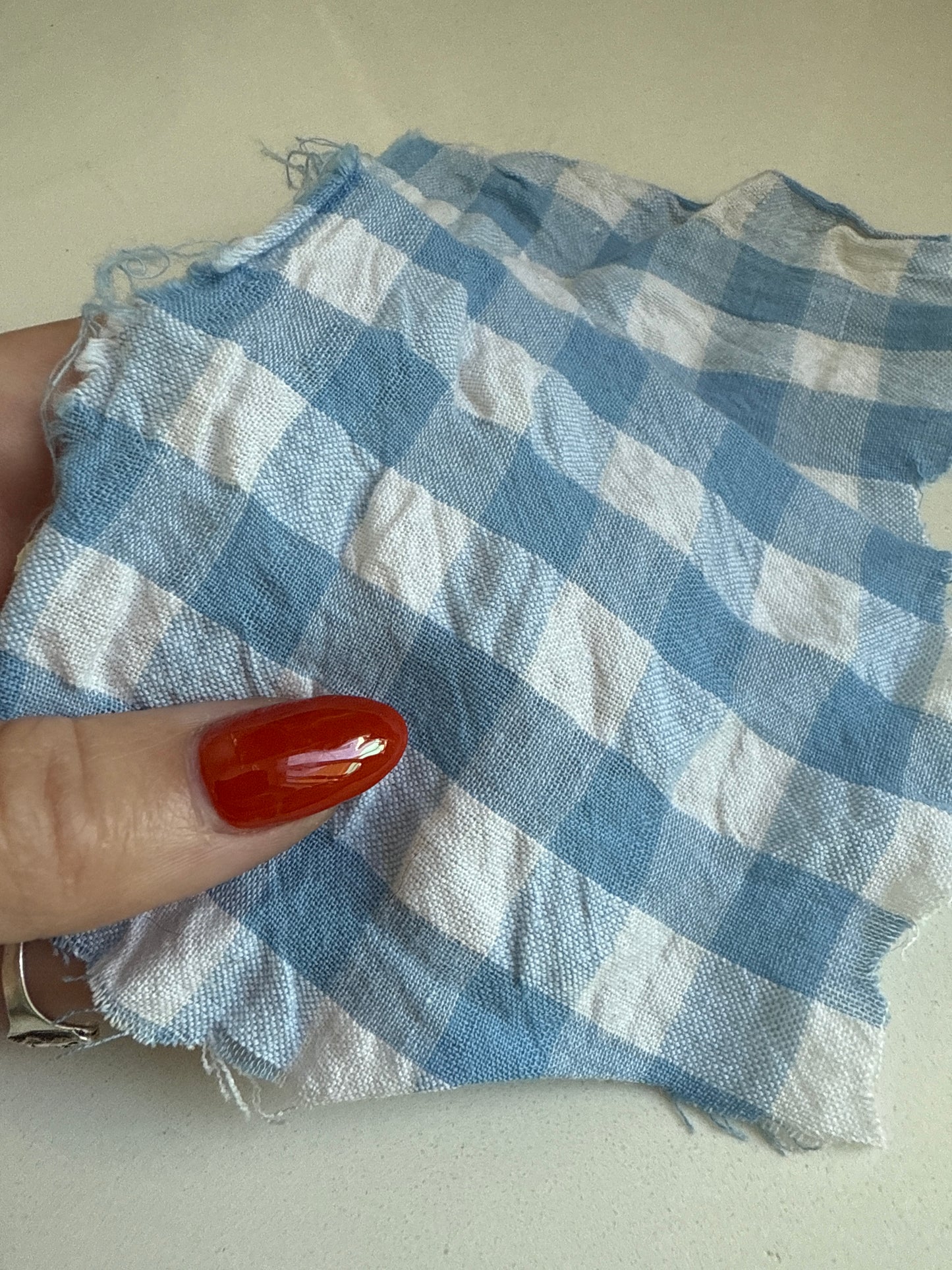 White Baby Blue Gingham Seersucker Cotton Woven "Gale Farm"