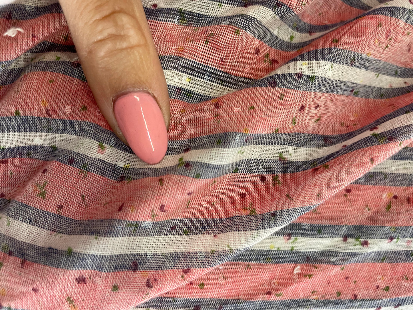 Pink White Blue Green Speckle Stripe Cotton Voile Woven "Confetti Composition"