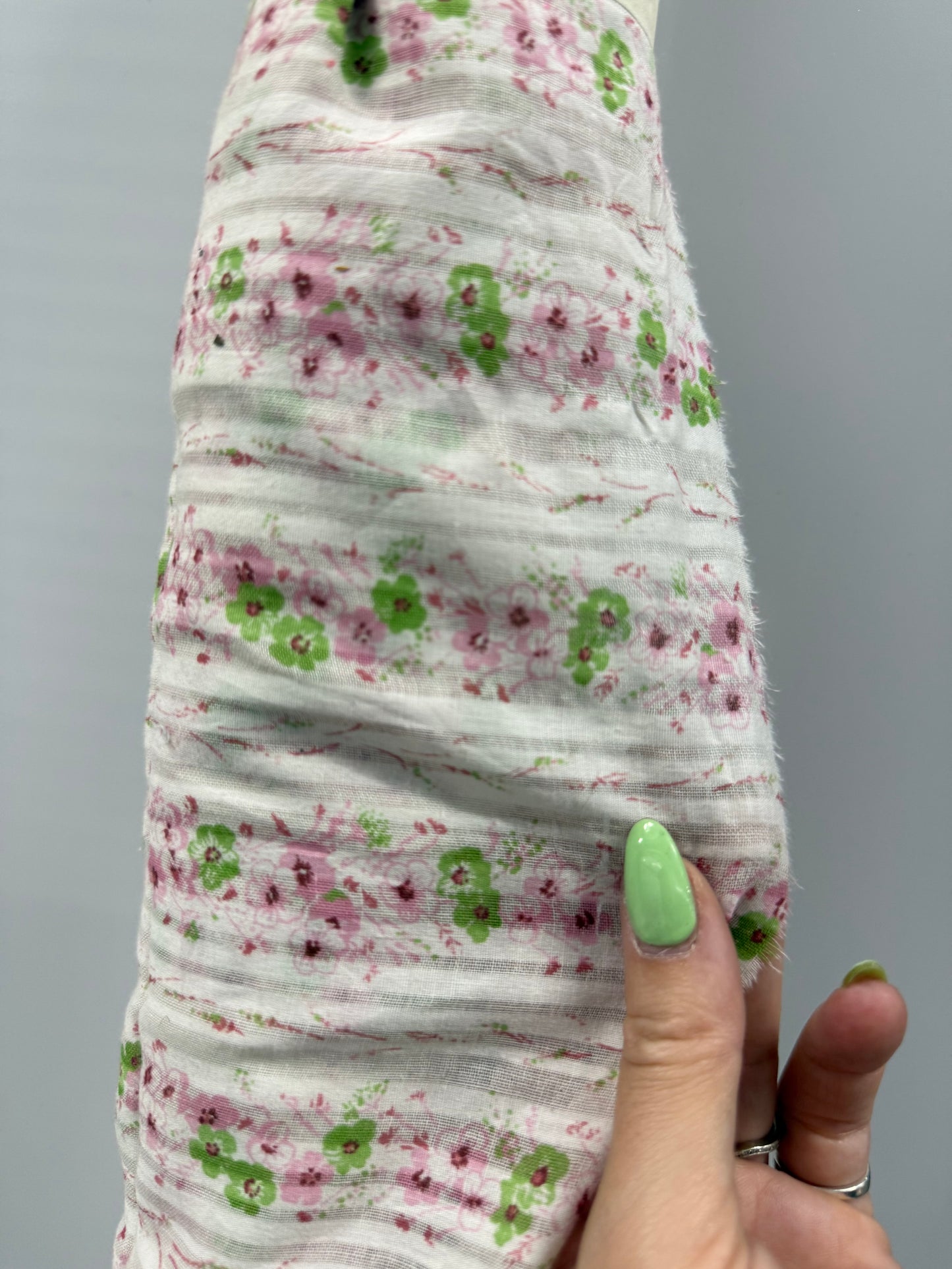 White Green Pink Floral Cotton Voile 8 Yards