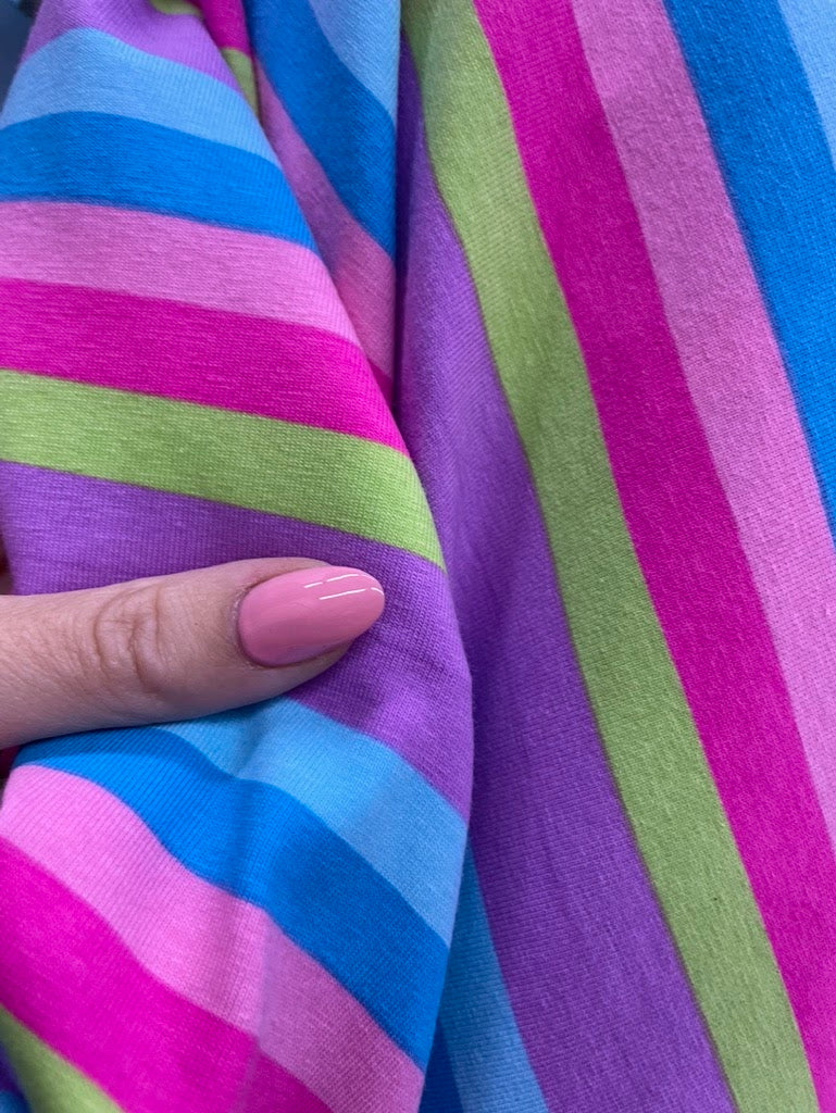Blue Green Pink Purple Horizontal Stripe Cotton Spandex Jersey Knit "Funky Fresh"