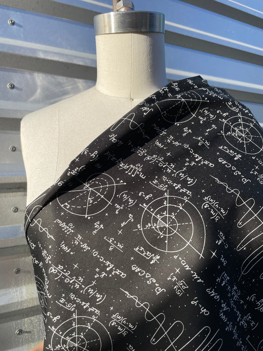 Black White Mathmatic Illustration Print Cotton Spandex Sateen Woven “ In Theory”