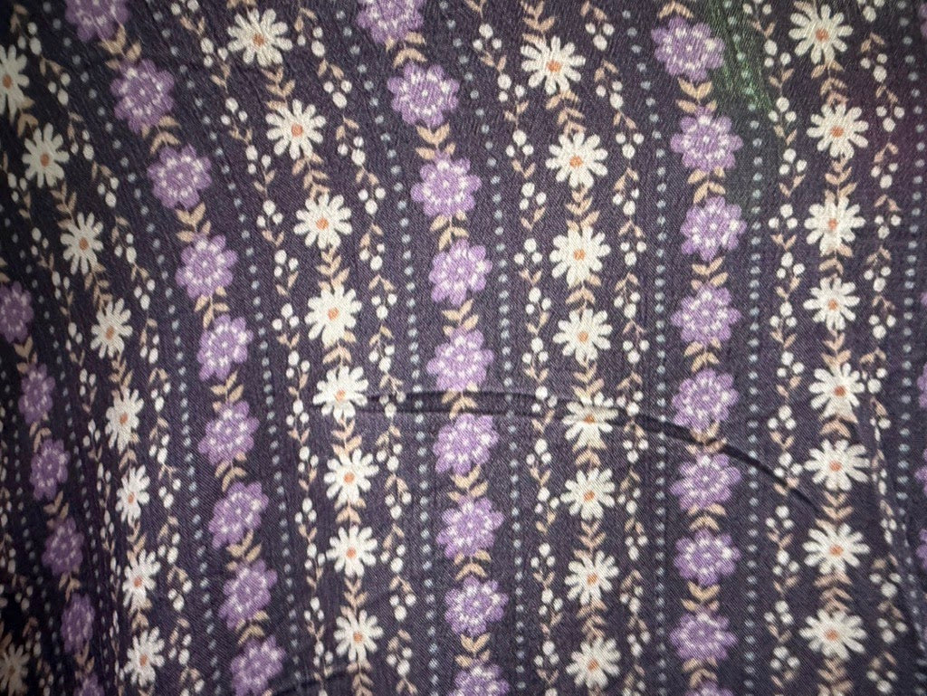 Lavender White Striped Floral Daisy Print Rayon Crepe Woven "Spring in Montana"