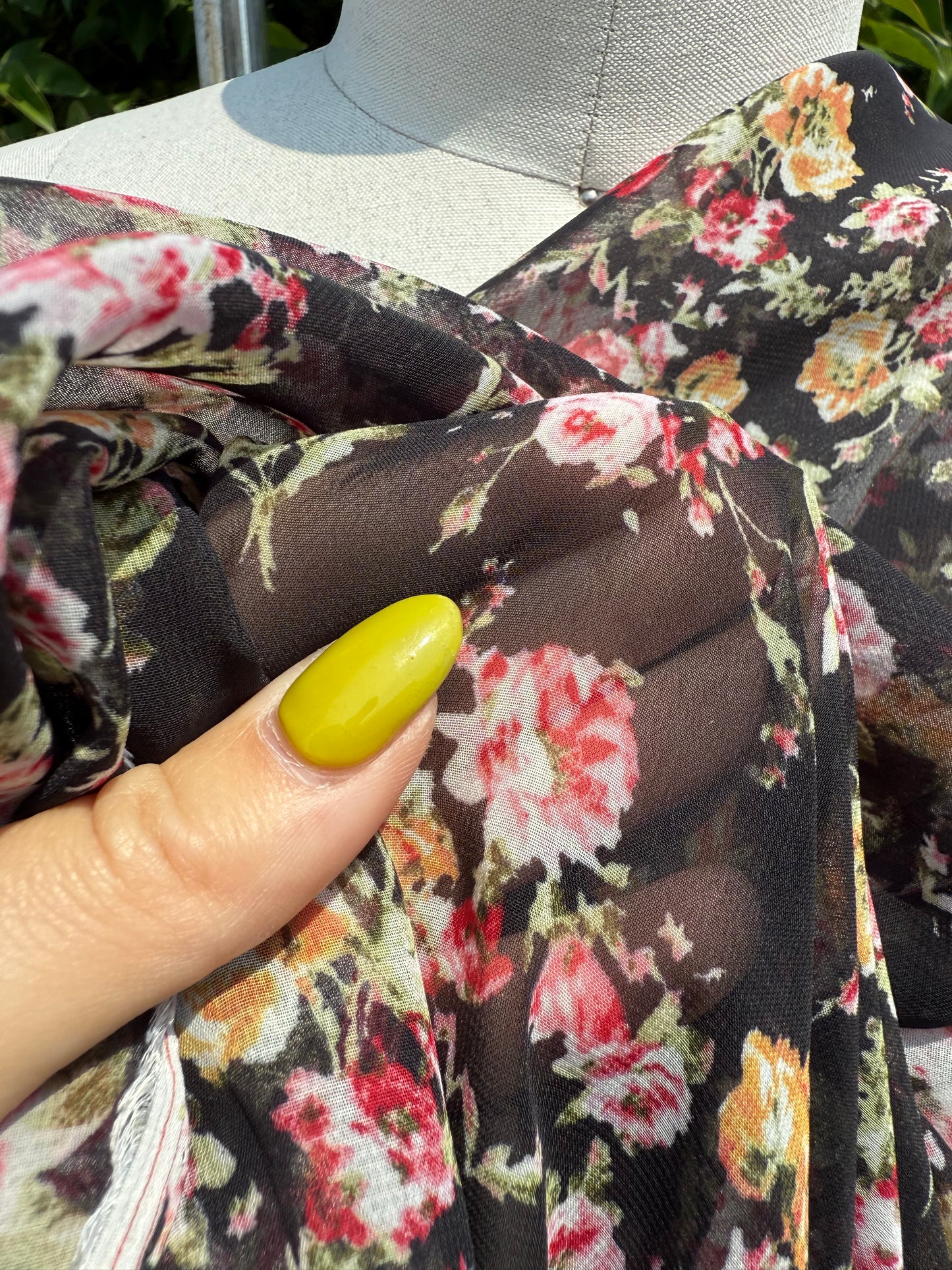 Black Red Rose Polyester Chiffon "Rebel Rose"