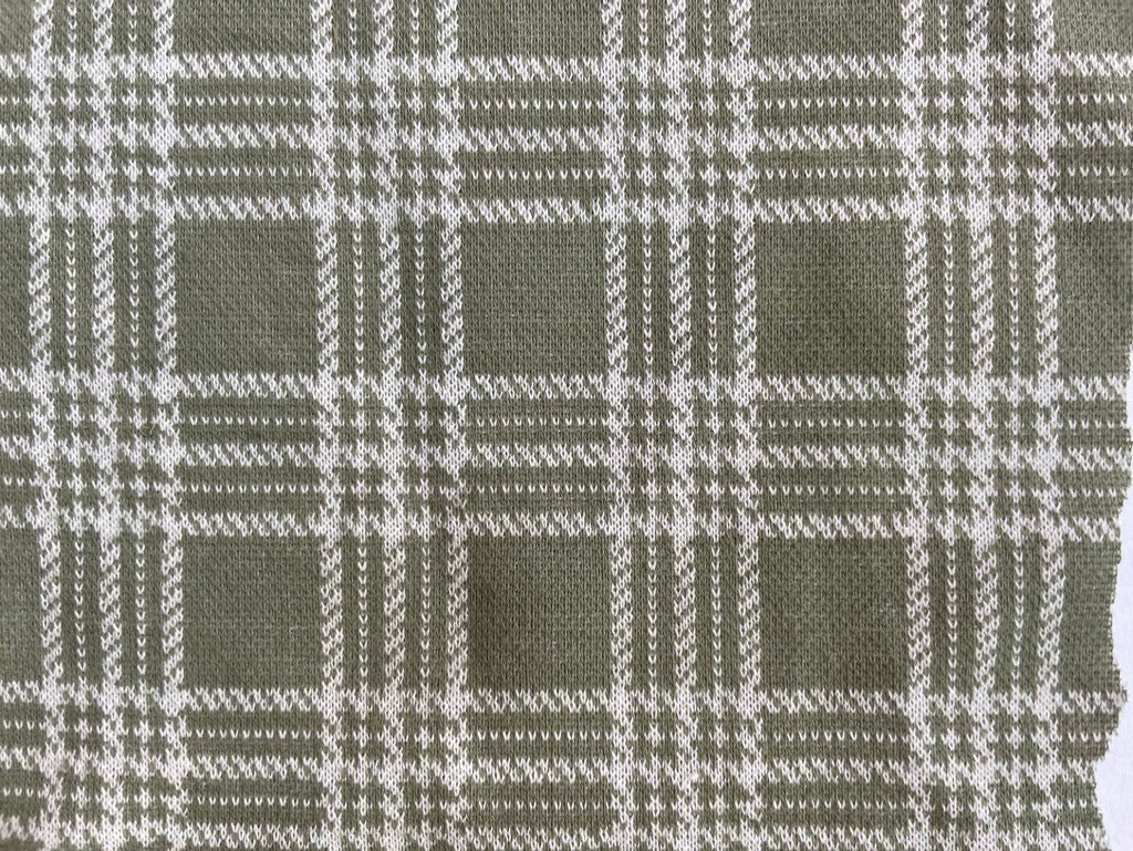 Army Green White Plaid Polyester Spandex Ponte Knit "Army Issue Plaid"